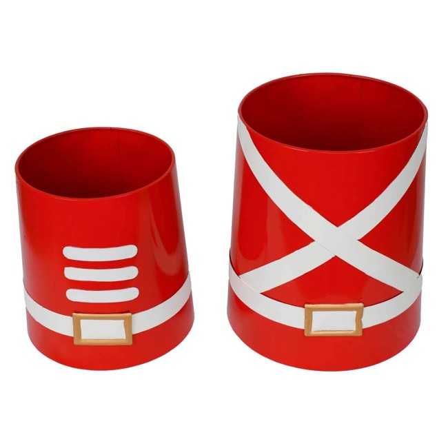 Set 2 Vasi Natalizi in Metallo Rosso e Bianco