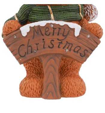 Orsacchiotto Natalizio Luminoso con Insegna in Magnesio H.38 cm