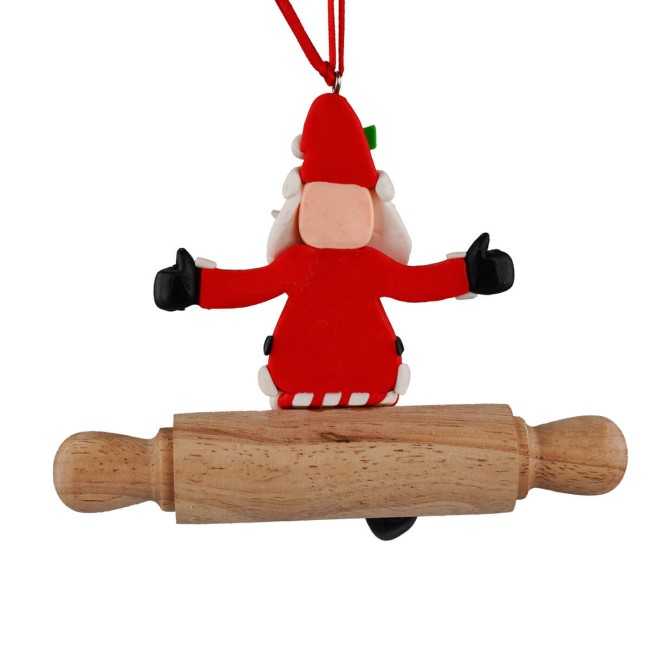 Babbo Natale su Mattarello in Argilla da Appendere 13x11 cm