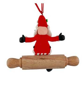 Babbo Natale su Mattarello in Argilla da Appendere 13x11 cm