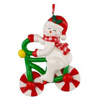 Babbo Natale e Pupazzo di Neve in Bici in Argilla 12x9 cm