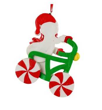 Babbo Natale e Pupazzo di Neve in Bici in Argilla 12x9 cm