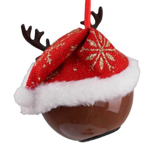 Pallina Natalizia Renna con Cappello e Led D.8 cm
