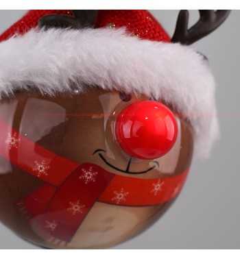 Pallina Natalizia Renna con Cappello e Led D.8 cm