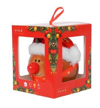 Pallina Natalizia Renna con Cappello e Led D.8 cm