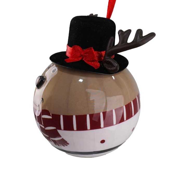 Pallina Natalizia Renna con Cilindro e Led D.8 cm