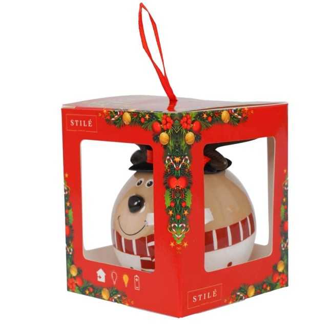 Pallina Natalizia Renna con Cilindro e Led D.8 cm