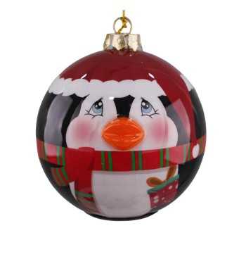 Pallina Natalizia con Pinguino e Led D.8 cm