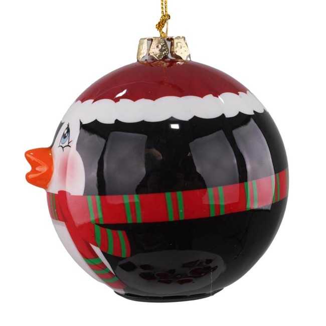 Pallina Natalizia con Pinguino e Led D.8 cm