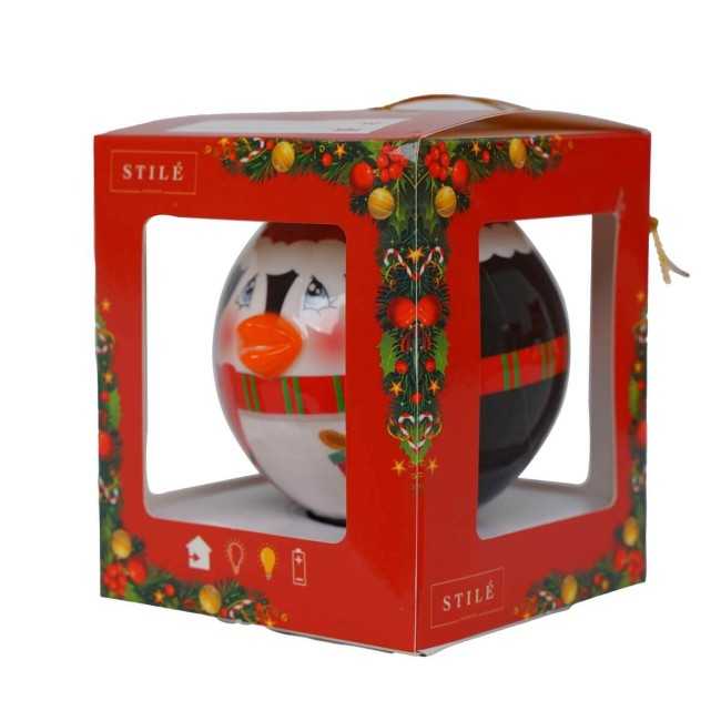 Pallina Natalizia con Pinguino e Led D.8 cm