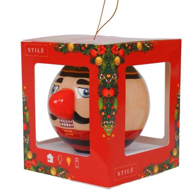 Pallina Natalizia con Schiaccianoci e Led D.8 cm