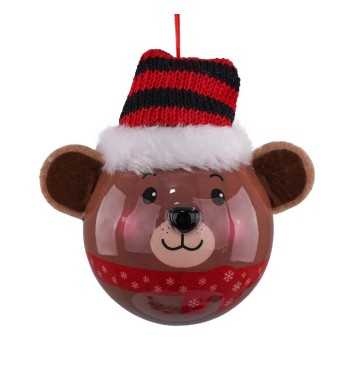 Pallina Natalizia con Orsacchiotto e Led D.8 cm