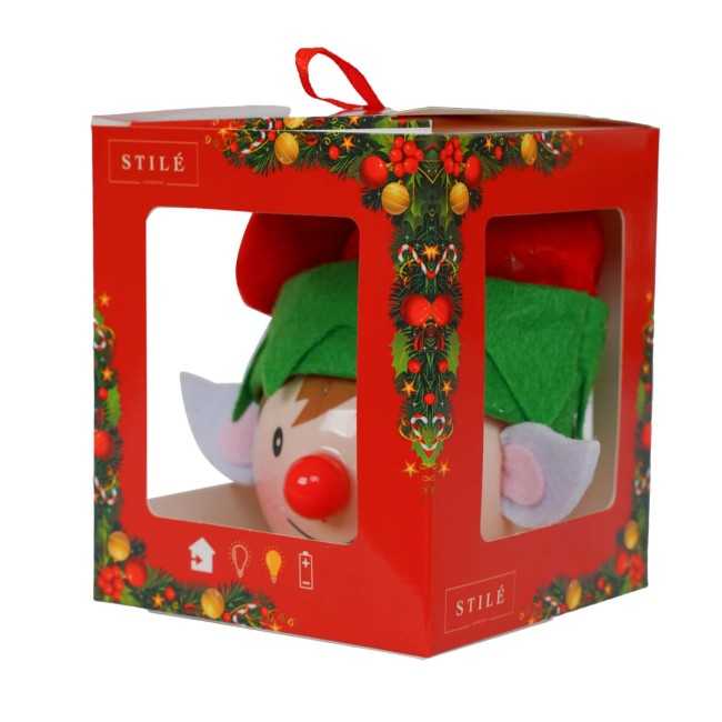 Pallina Elfo Natalizia con Led D.6,5 cm