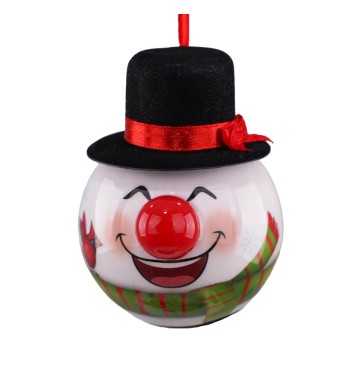 Pallina Natalizia Pupazzo di Neve con Cappello e Led D.8 cm