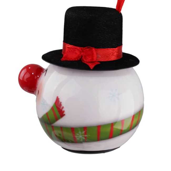 Pallina Natalizia Pupazzo di Neve con Cappello e Led D.8 cm