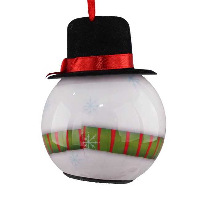 Pallina Natalizia Pupazzo di Neve con Cappello e Led D.8 cm