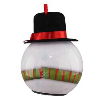 Pallina Natalizia Pupazzo di Neve con Cappello e Led D.8 cm