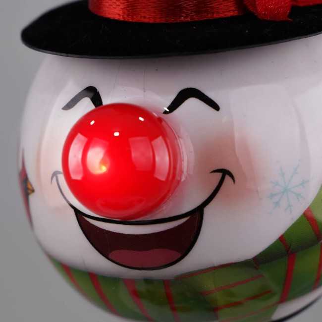 Pallina Natalizia Pupazzo di Neve con Cappello e Led D.8 cm