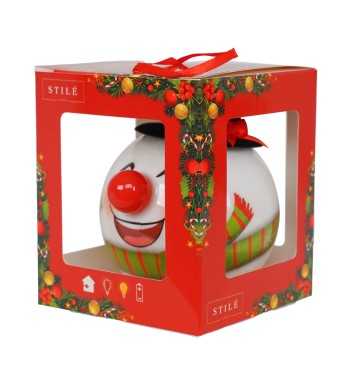 Pallina Natalizia Pupazzo di Neve con Cappello e Led D.8 cm