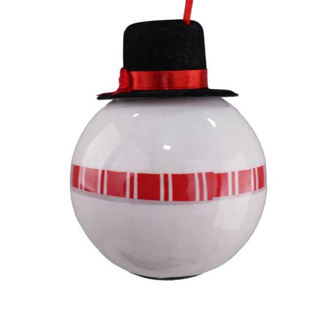 Pallina Natalizia Pupazzo di Neve con Cappello e Led D.8 cm