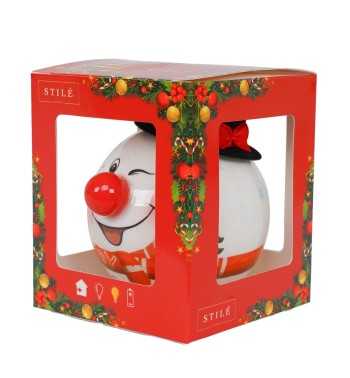 Pallina Natalizia Pupazzo di Neve con Cappello e Led D.8 cm