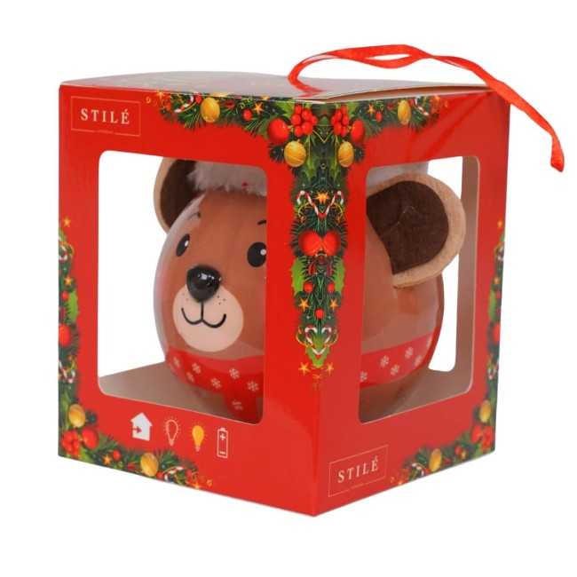 Pallina Natalizia con Orsacchiotto e Led D.8 cm