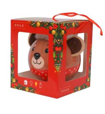 Pallina Natalizia con Orsacchiotto e Led D.8 cm