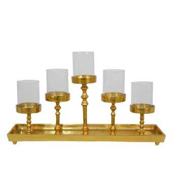Candelabro in Alluminio Oro e Vetro H.24,5 cm