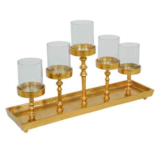 Candelabro in Alluminio Oro e Vetro H.24,5 cm