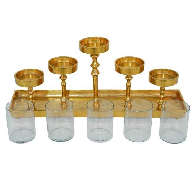 Candelabro in Alluminio Oro e Vetro H.24,5 cm