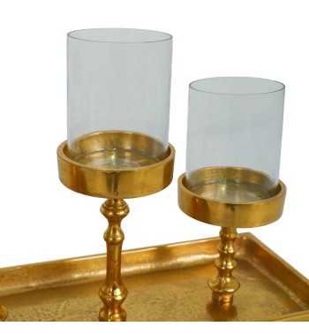 Candelabro in Alluminio Oro e Vetro H.24,5 cm