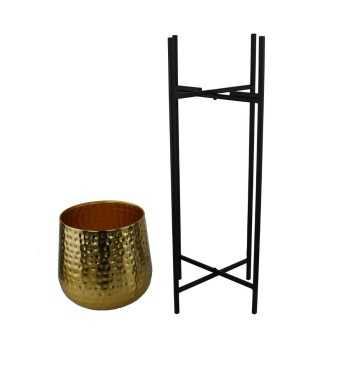 Vaso Dorato su Piedistallo Nero in Alluminio 2 Misure