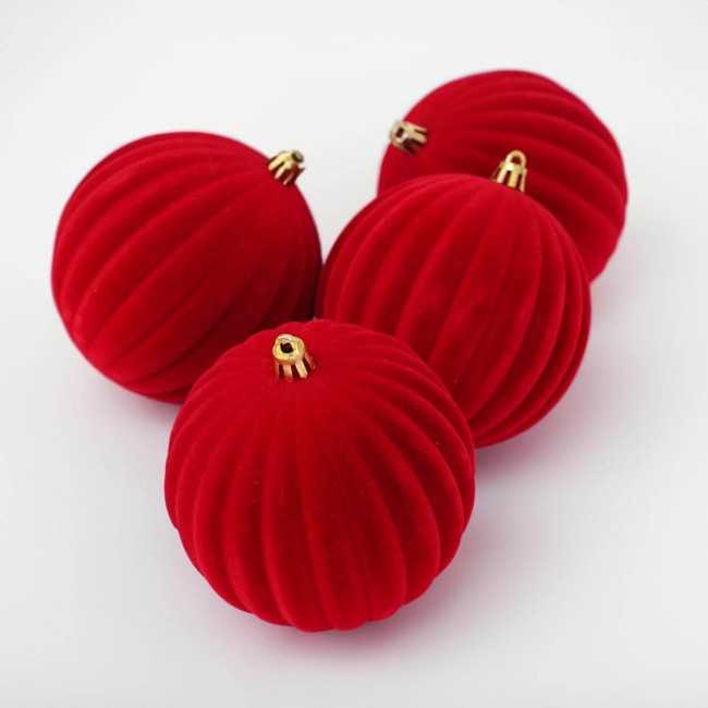 Palle Natalizie Decorate in Velluto D.10 cm - 3 Colori