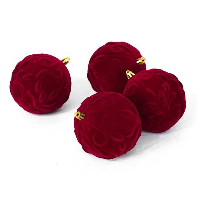 Palle Natalizie in Velluto Decorate D.10 cm - 3 Colori