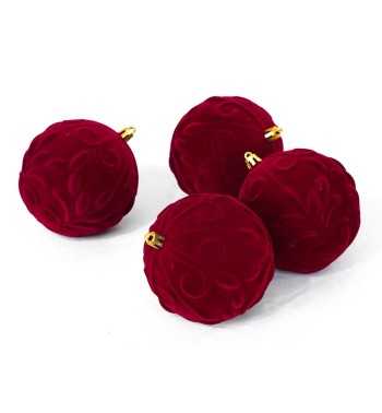 Palle Natalizie in Velluto Decorate D.10 cm - 3 Colori