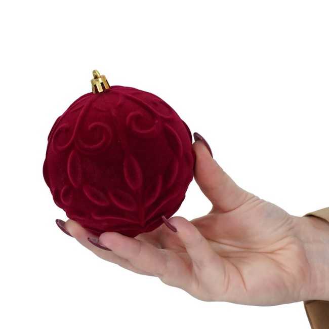 Palle Natalizie in Velluto Decorate D.10 cm - 3 Colori