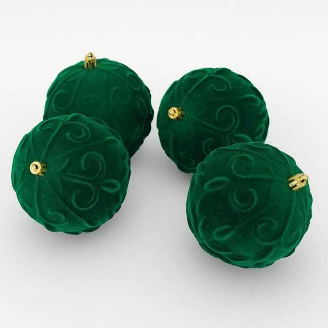 Palle Natalizie in Velluto Decorate D.10 cm - 3 Colori