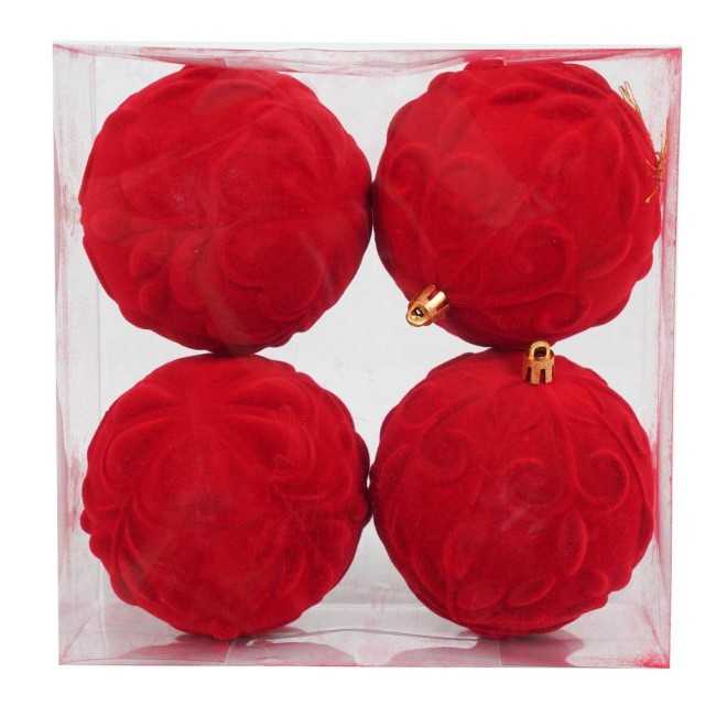 Palle Natalizie in Velluto Decorate D.10 cm - 3 Colori