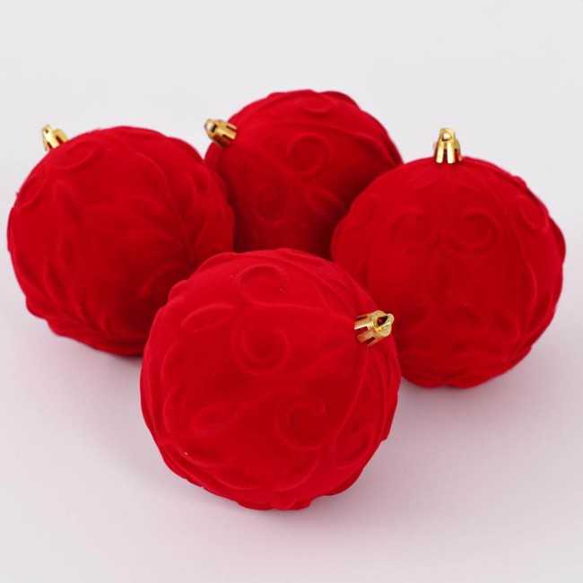 Palle Natalizie in Velluto Decorate D.10 cm - 3 Colori