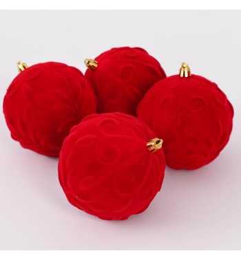Palle Natalizie in Velluto Decorate D.10 cm - 3 Colori