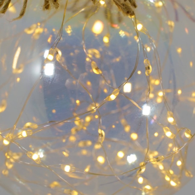 Sfera Luminosa in Vetro, Ø 15 cm, 80 Micro Led con Corda in Canapa