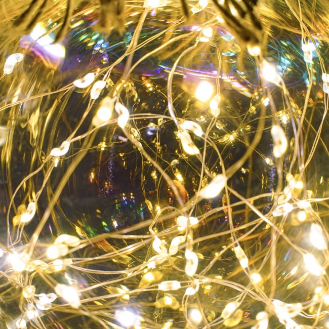 Sfera Luminosa in Vetro, Ø 15 cm, 80 Micro Led con Corda in Canapa