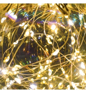 Sfera Luminosa in Vetro, Ø 15 cm, 80 Micro Led con Corda in Canapa