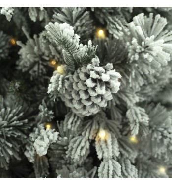 Albero di Natale Innevato con Pigne e Luci Led H.180/240 cm Apertura ad Ombrello - Montepigna