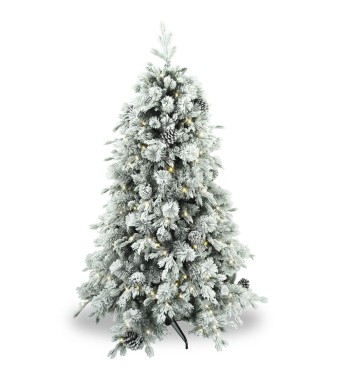 Albero di Natale Innevato con Pigne e Luci Led H.180/240 cm Apertura ad Ombrello - Montepigna