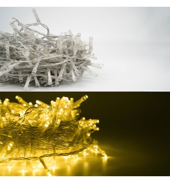 Catena Luminosa Bianco Caldo 300 Led| Cavo Trasparente| Funzione Memory |15 metri Uso Esterno IP44