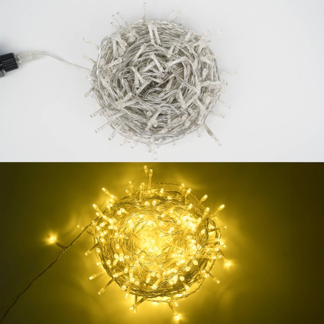 Catena Luminosa Bianco Caldo 300 Led| Cavo Trasparente| Funzione Memory |15 metri Uso Esterno IP44