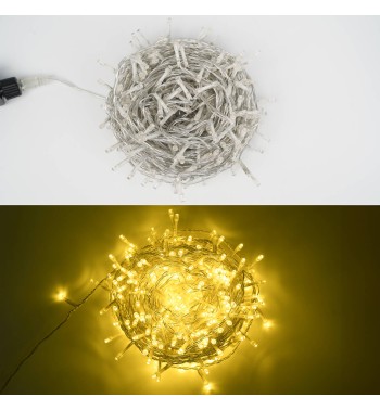 Catena Luminosa Bianco Caldo 300 Led| Cavo Trasparente| Funzione Memory |15 metri Uso Esterno IP44