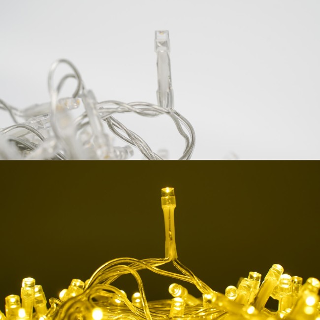 Catena Luminosa Bianco Caldo 300 Led| Cavo Trasparente| Funzione Memory |15 metri Uso Esterno IP44