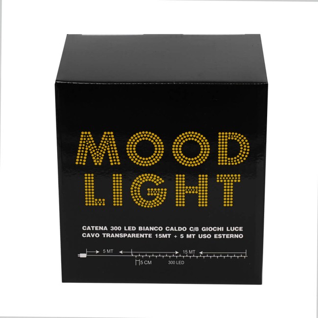 Catena Luminosa Bianco Caldo 300 Led| Cavo Trasparente| Funzione Memory |15 metri Uso Esterno IP44